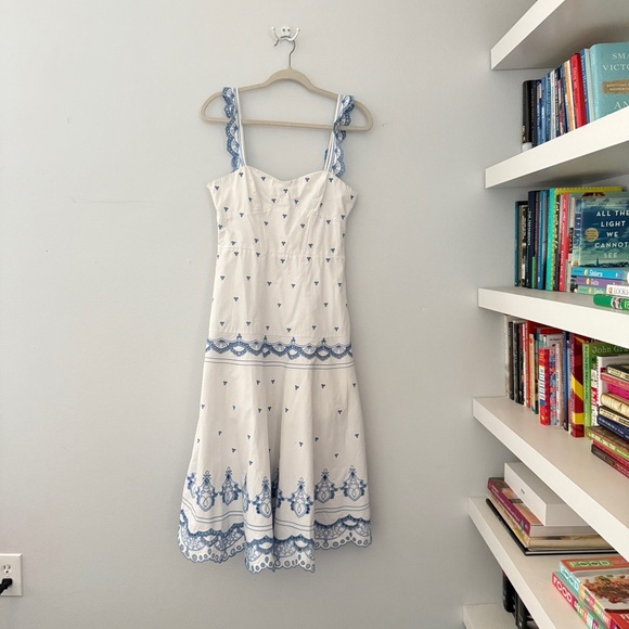 Jonathan Simkhai white & sky blue eyelet midi dress S/M Please read about size - Picture 5 of 16